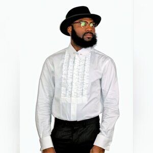 Men's White Ruffle shirt Vintage style dress shirt